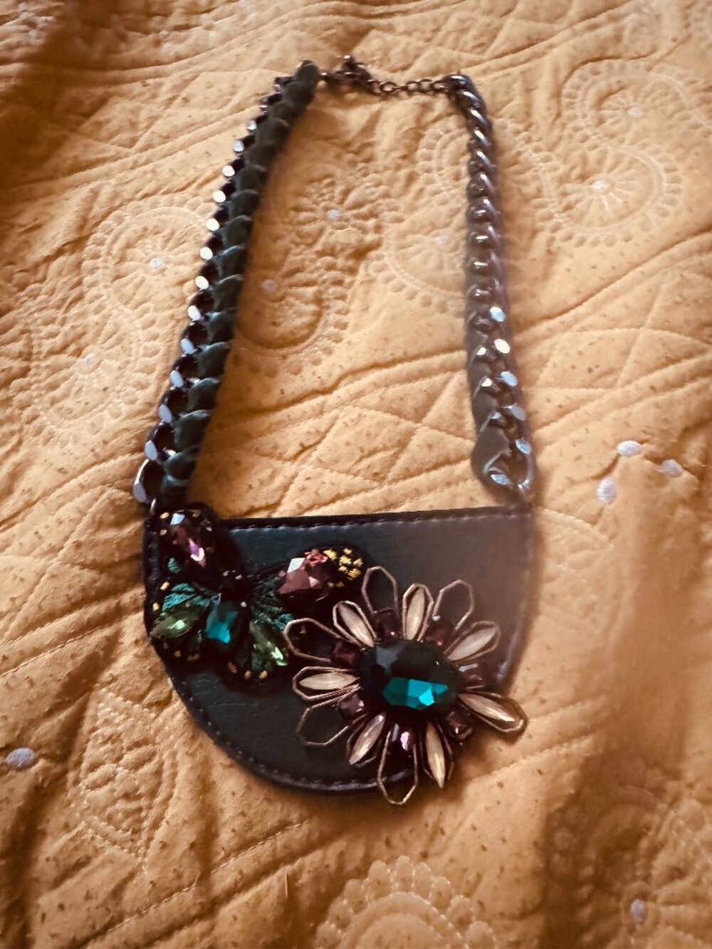 Leather & Gunmetal Chain Necklace